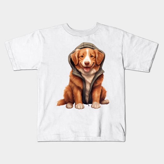 Winter Nova Scotia Duck Tolling Retriever Dog Kids T-Shirt by Chromatic Fusion Studio